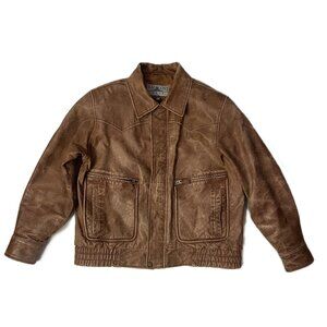 Vintage Saguaro West Leather Bomber Jacket Men’s M Brown Distressed Western